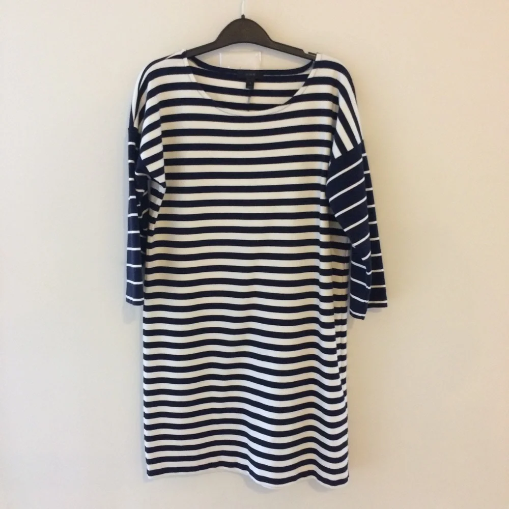 J. Crew Blue‎ & White Stripe 3/4 Sleeve Nautical T-Shirt Jersey Dress